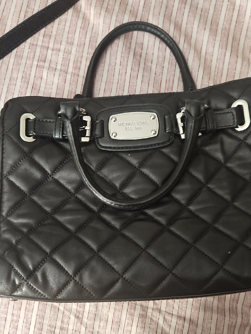 Michael Kors Black Quilted Leather Satchel with Silver Hardware